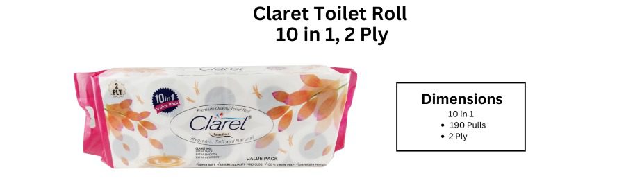 claret toilet roll 10 in 1,2 Ply